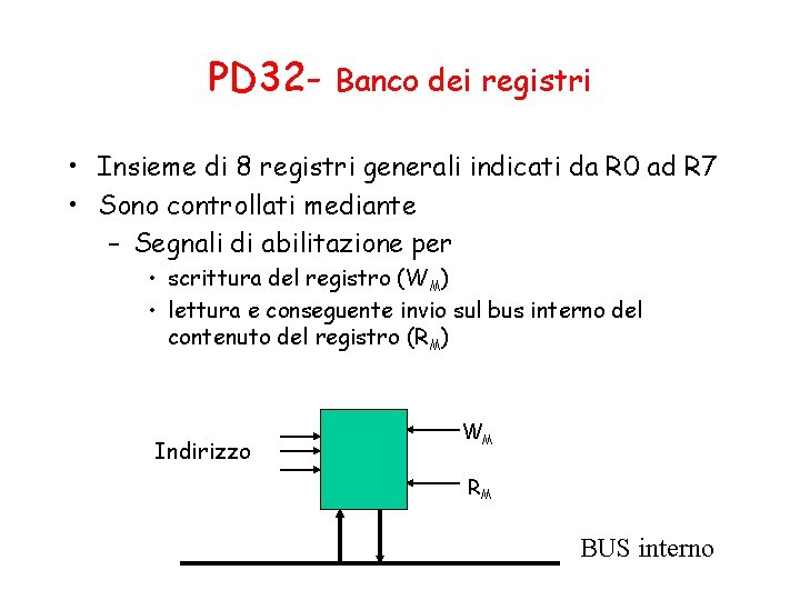 PD 32 - Banco dei registri • Insieme di 8 registri generali indicati da