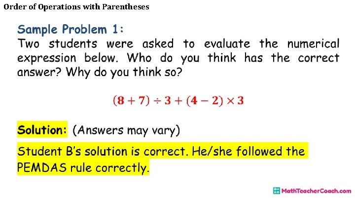 Order of Operations with Parentheses 