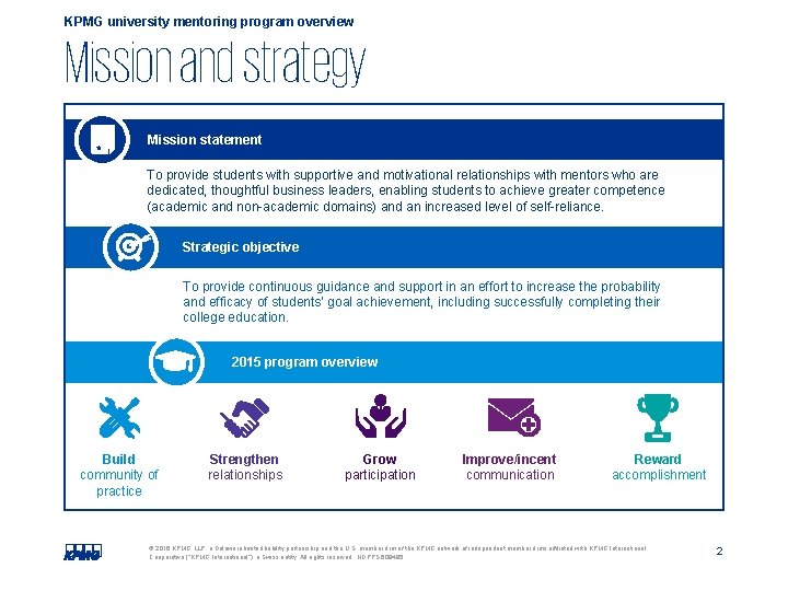 KPMG university mentoring program overview Mission and strategy Mission statement To provide students with