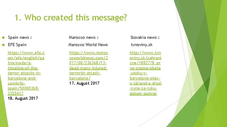 1. Who created this message? Spain news : Marocco news : Slovakia news :