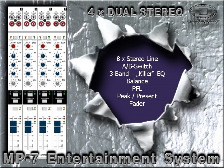 Dual Stereo-2 8 x Stereo Line A/B-Switch 3 -Band – „Killer“-EQ Balance PFL Peak