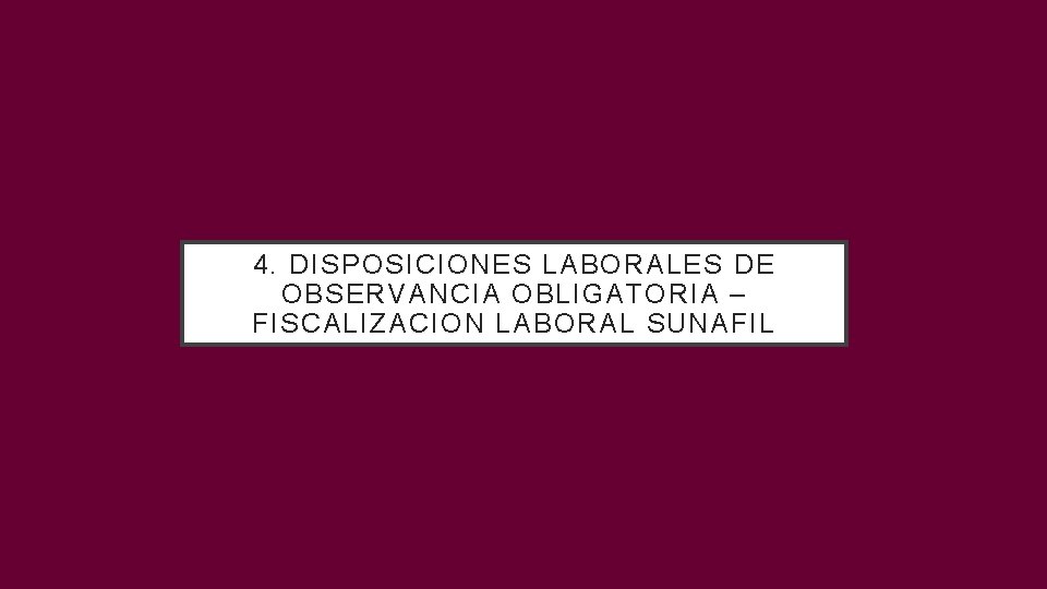 4. DISPOSICIONES LABORALES DE OBSERVANCIA OBLIGATORIA – FISCALIZACION LABORAL SUNAFIL 