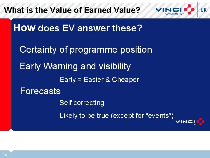 What is the Value of Earned Value? How does EV answer these? Certainty of
