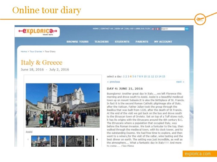 Online tour diary explorica. com 