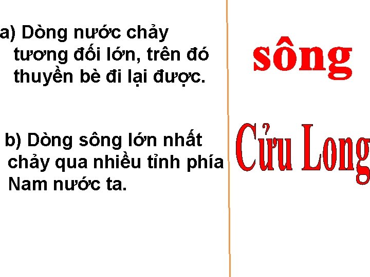 a) Dòng nước chảy tương đối lớn, trên đó thuyền bè đi lại được.