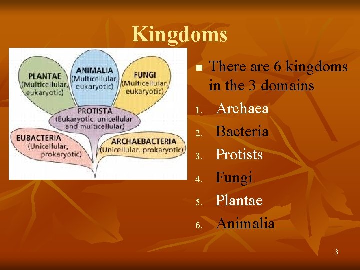 Kingdoms n 1. 2. 3. 4. 5. 6. There are 6 kingdoms in the