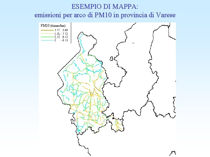 ESEMPIO DI MAPPA: emissioni per arco di PM 10 in provincia di Varese PM