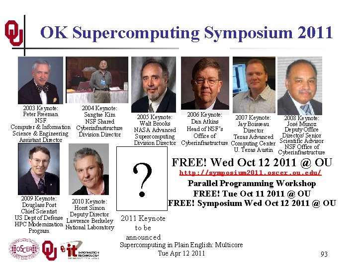 OK Supercomputing Symposium 2011 2004 Keynote: 2003 Keynote: Peter Freeman Sangtae Kim NSF Shared