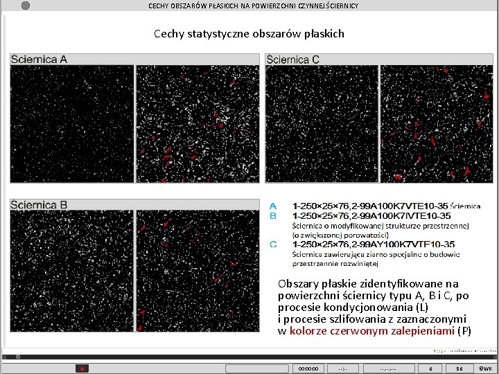 CECHY OBSZARÓW PŁASKICH NA POWIERZCHNI CZYNNEJ ŚCIERNICY Cechy statystyczne obszarów płaskich Obszary płaskie zidentyfikowane