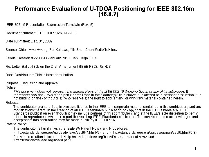 Performance Evaluation of U-TDOA Positioning for IEEE 802. 16 m (16. 8. 2) IEEE
