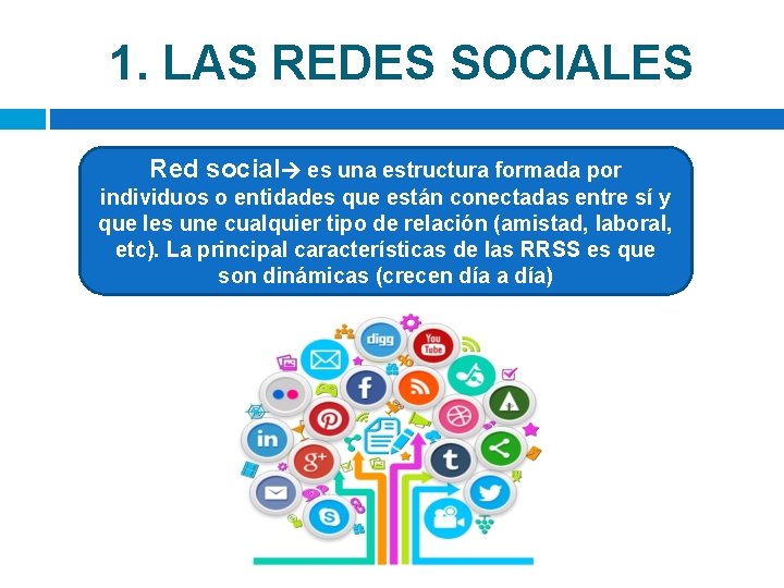 1. LAS REDES SOCIALES Red social es una estructura formada por individuos o entidades