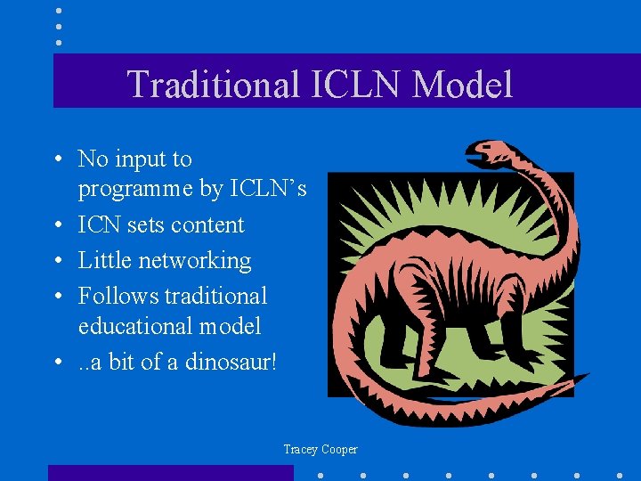 Traditional ICLN Model • No input to programme by ICLN’s • ICN sets content