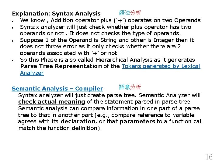 語法分析 Explanation: Syntax Analysis We know , Addition operator plus (‘+’) operates on two