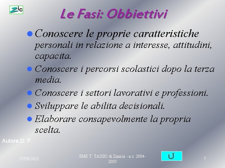 Le Fasi: Obbiettivi l Conoscere le proprie caratteristiche personali in relazione a interesse, attitudini,