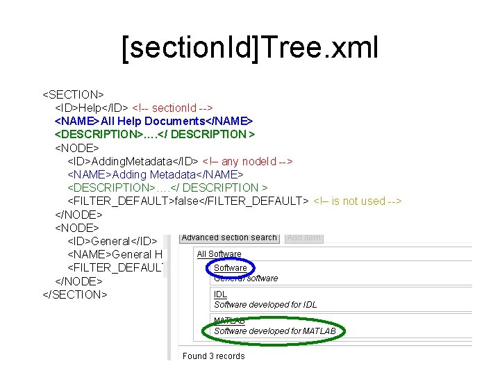 [section. Id]Tree. xml <SECTION> <ID>Help</ID> <!-- section. Id --> <NAME>All Help Documents</NAME> <DESCRIPTION>…. </