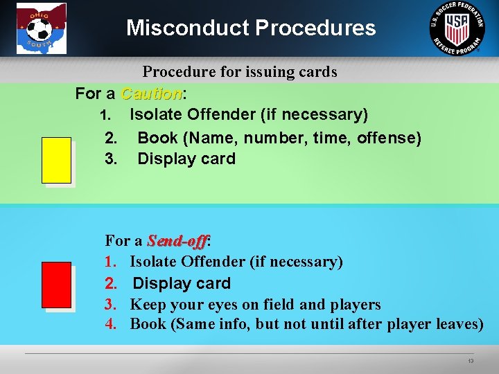Misconduct Procedures Procedure for issuing cards For a Caution: Caution 1. Isolate Offender (if