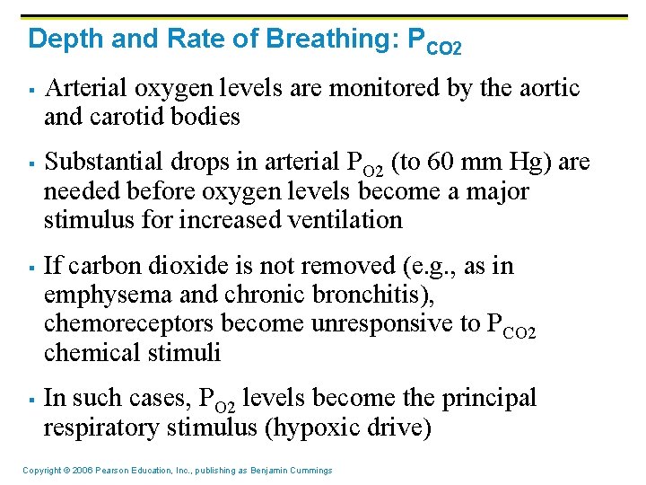 Depth and Rate of Breathing: PCO 2 § § Arterial oxygen levels are monitored