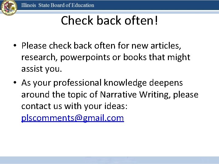 Check back often! • Please check back often for new articles, research, powerpoints or