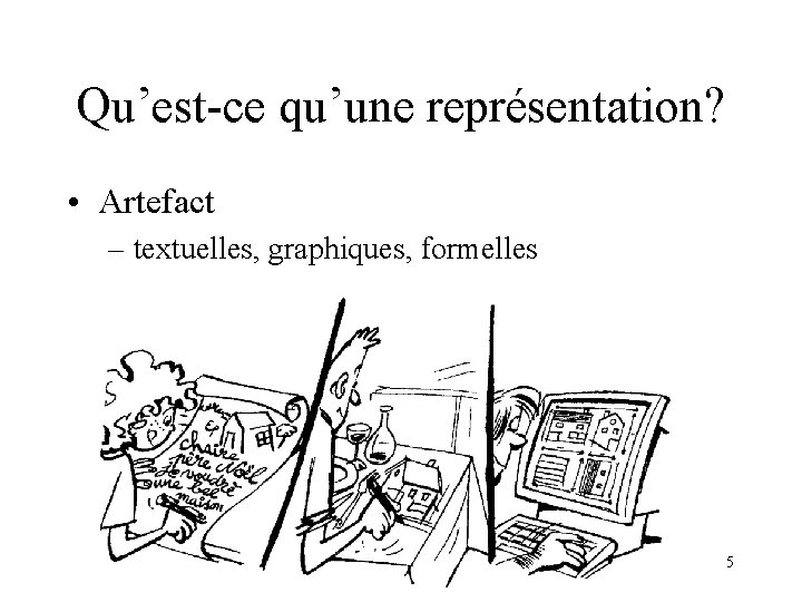 Qu’est-ce qu’une représentation? • Artefact – textuelles, graphiques, formelles 5 