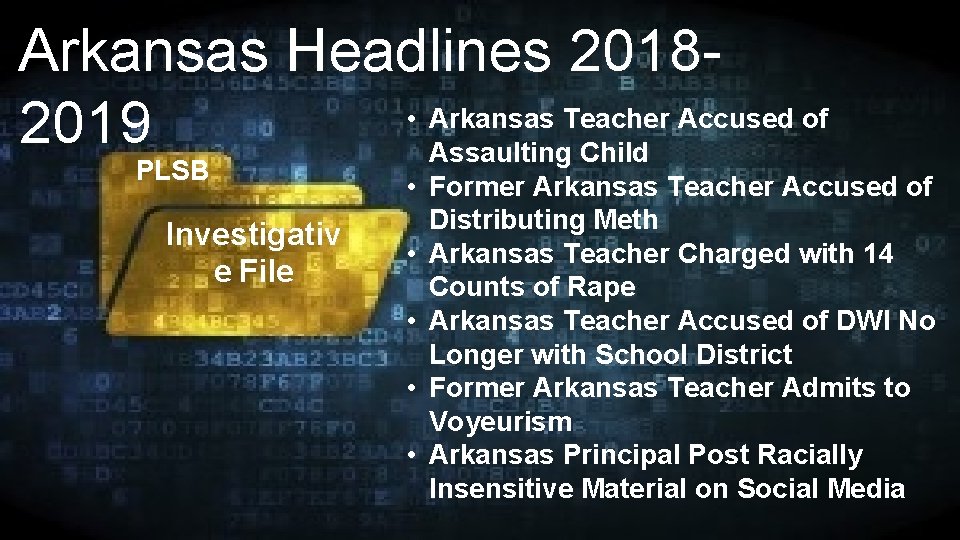 Arkansas Headlines 2018 • Arkansas Teacher Accused of 2019 Assaulting Child PLSB Investigativ e