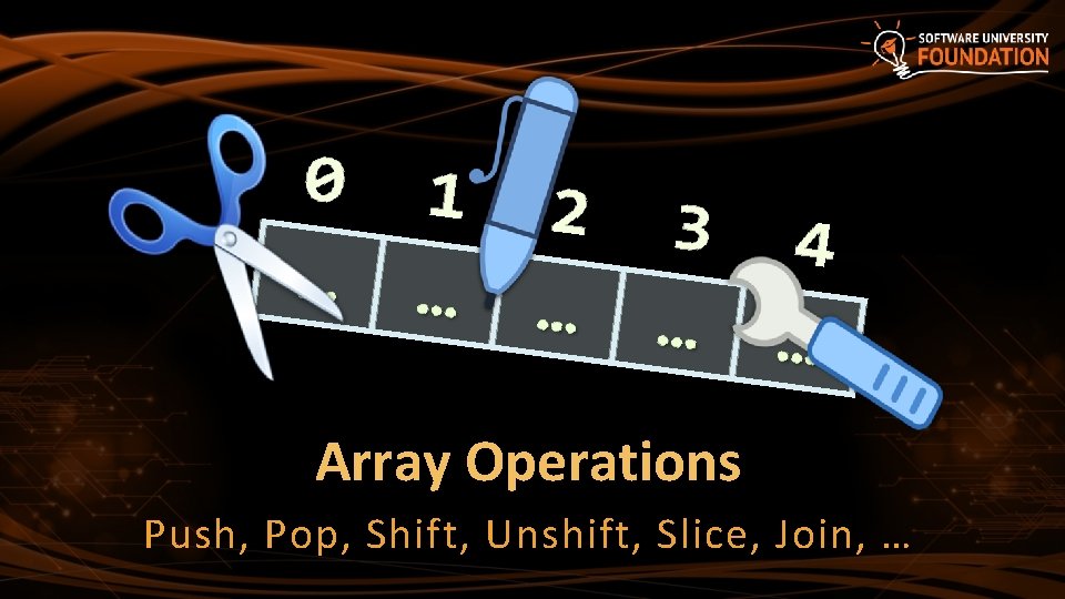 Array Operations Push, Pop, Shift, Unshift, Slice, Join, … 