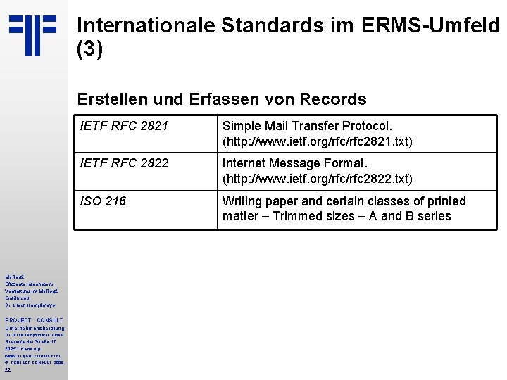 Internationale Standards im ERMS-Umfeld (3) Erstellen und Erfassen von Records Mo. Req 2 Effiziente