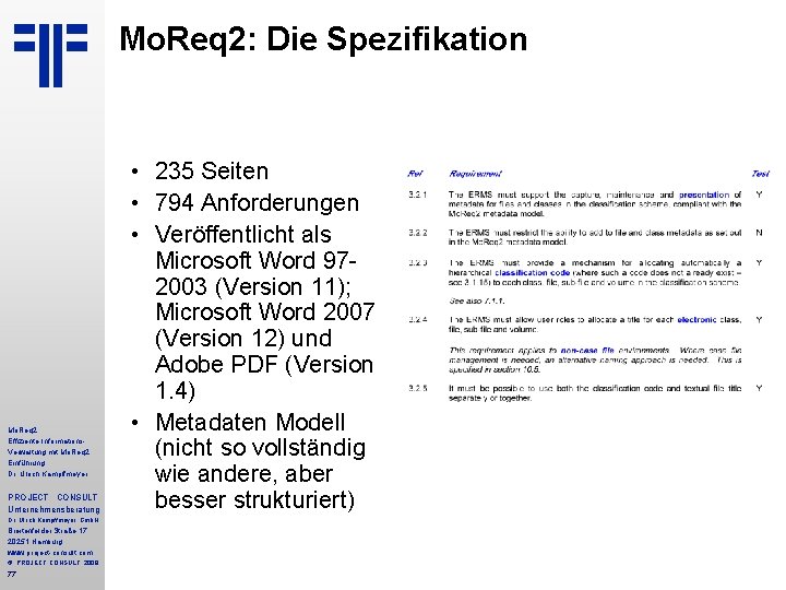 Mo. Req 2: Die Spezifikation Mo. Req 2 Effiziente Informations. Verwaltung mit Mo. Req