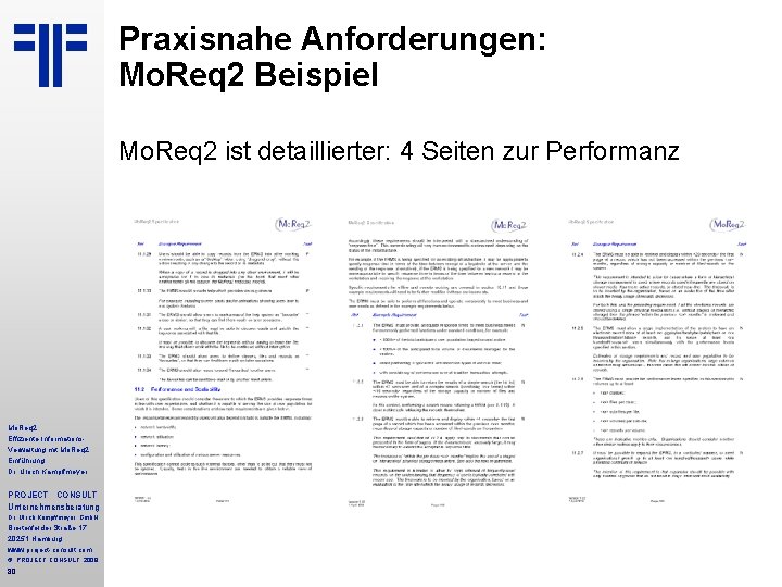 Praxisnahe Anforderungen: Mo. Req 2 Beispiel Mo. Req 2 ist detaillierter: 4 Seiten zur