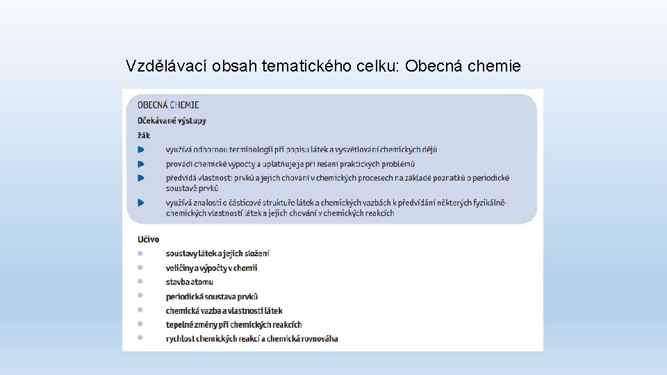 Vzdělávací obsah tematického celku: Obecná chemie 