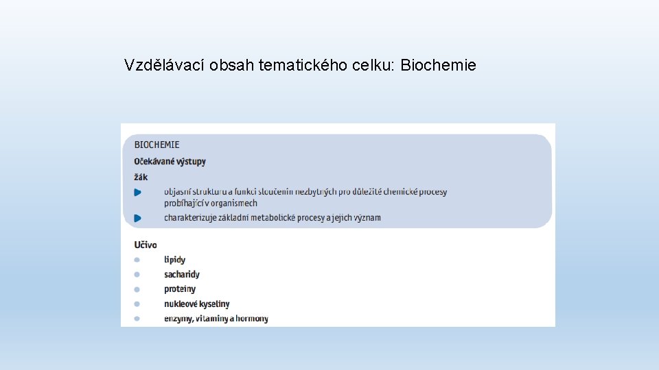 Vzdělávací obsah tematického celku: Biochemie 