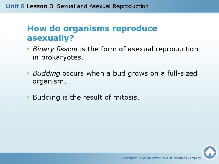 Unit 6 Lesson 3 Sexual and Asexual Reproduction How do organisms reproduce asexually? •