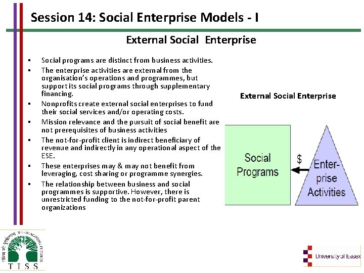 Session 14: Social Enterprise Models - I External Social Enterprise § § § §