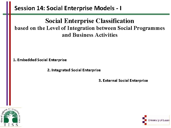 Session 14: Social Enterprise Models - I Social Enterprise Classification based on the Level