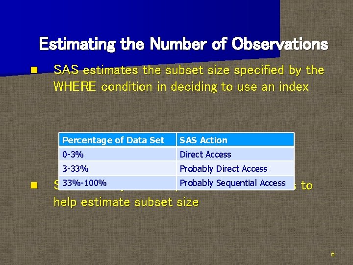 Estimating the Number of Observations n n SAS estimates the subset size specified by