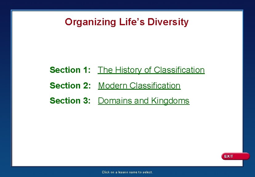 Organizing Life’s Diversity Section 1: The History of Classification Section 2: Modern Classification Section