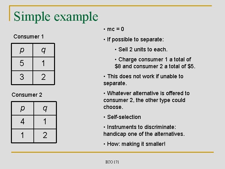 Simple example • mc = 0 Consumer 1 • If possible to separate: p Simple example • mc = 0 Consumer 1 • If possible to separate: p