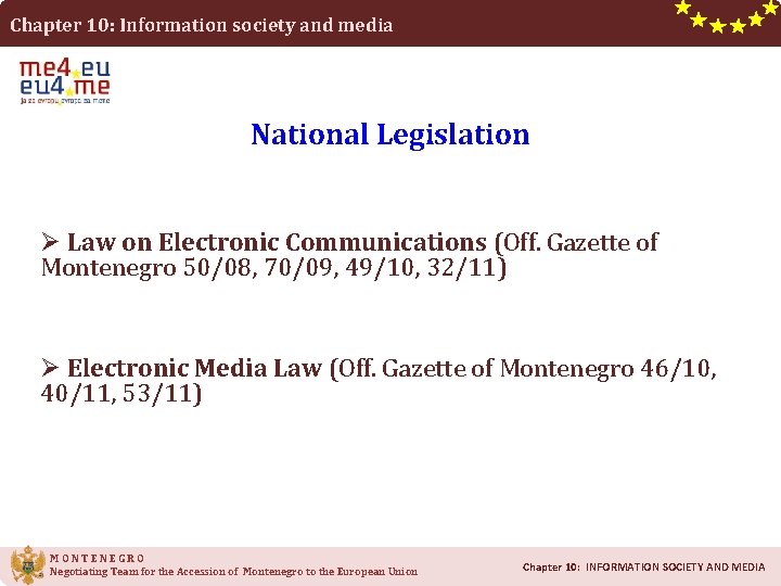 Chapter 10: Information society and media National Legislation Ø Law on Electronic Communications (Off.
