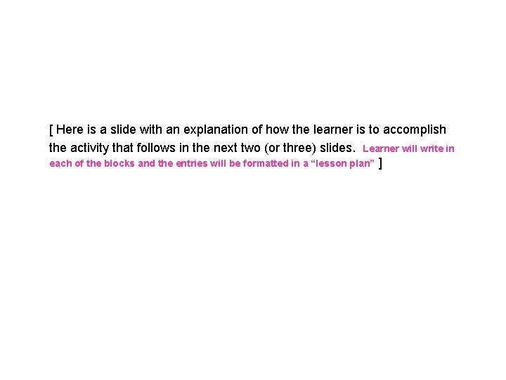 [ Here is a slide with an explanation of how the learner is to [ Here is a slide with an explanation of how the learner is to