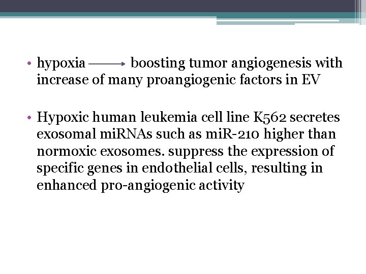  • hypoxia boosting tumor angiogenesis with increase of many proangiogenic factors in EV