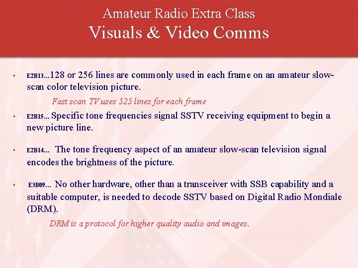 Amateur Radio Extra Class Visuals & Video Comms • 128 or 256 lines are