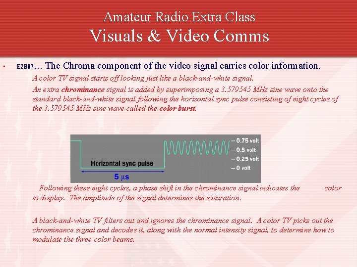 Amateur Radio Extra Class Visuals & Video Comms • E 2 B 07… The