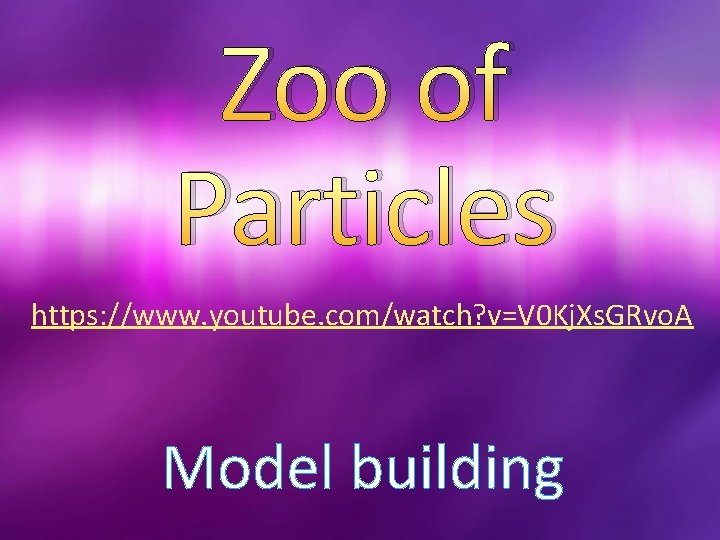 Zoo of Particles https: //www. youtube. com/watch? v=V 0 Kj. Xs. GRvo. A Model