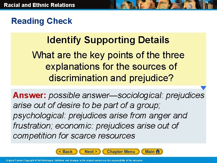 Racial and Ethnic Relations Reading Check Identify Supporting Details What are the key points