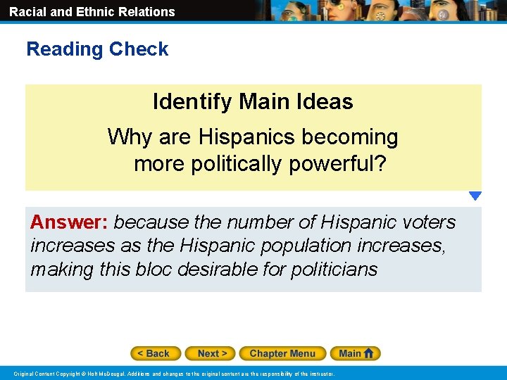 Racial and Ethnic Relations Reading Check Identify Main Ideas Why are Hispanics becoming more