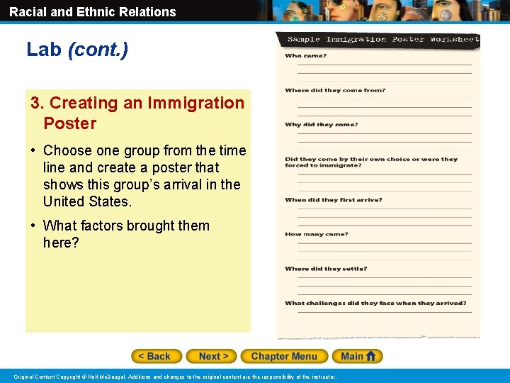 Racial and Ethnic Relations Lab (cont. ) 3. Creating an Immigration Poster • Choose