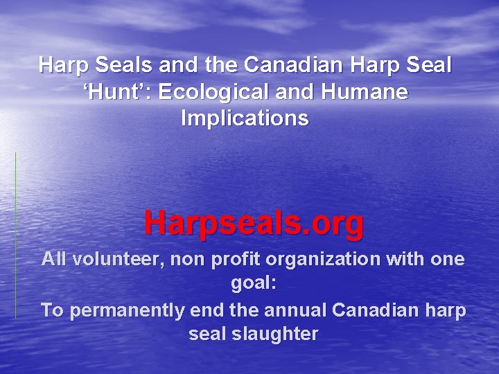 Harp Seals and the Canadian Harp Seal ‘Hunt’: Ecological and Humane Implications Harpseals. org