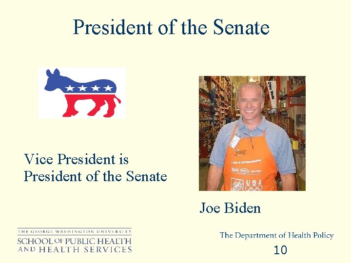 President of the Senate Vice President is President of the Senate Joe Biden 10