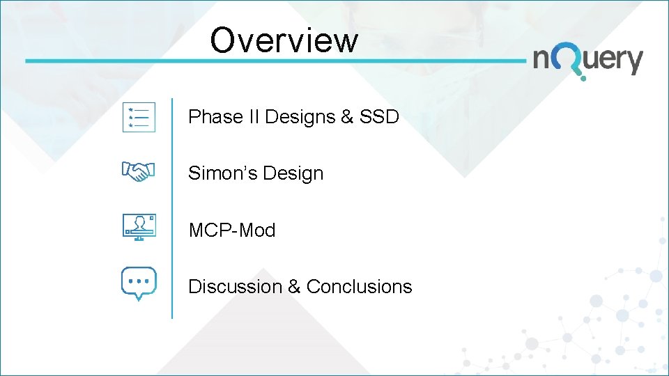 Overview Phase II Designs & SSD Simon’s Design MCP-Mod Discussion & Conclusions 