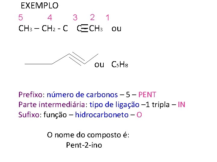 EXEMPLO 5 4 3 2 1 CH 3 – CH 2 - C C