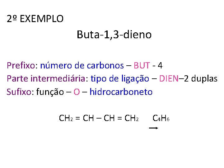 2º EXEMPLO Buta-1, 3 -dieno Prefixo: número de carbonos – BUT - 4 Parte